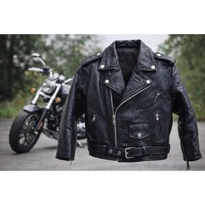 Boys‎ Genuine Leather Motorcycle Jacket Black Biker Moto Rocker Size 5